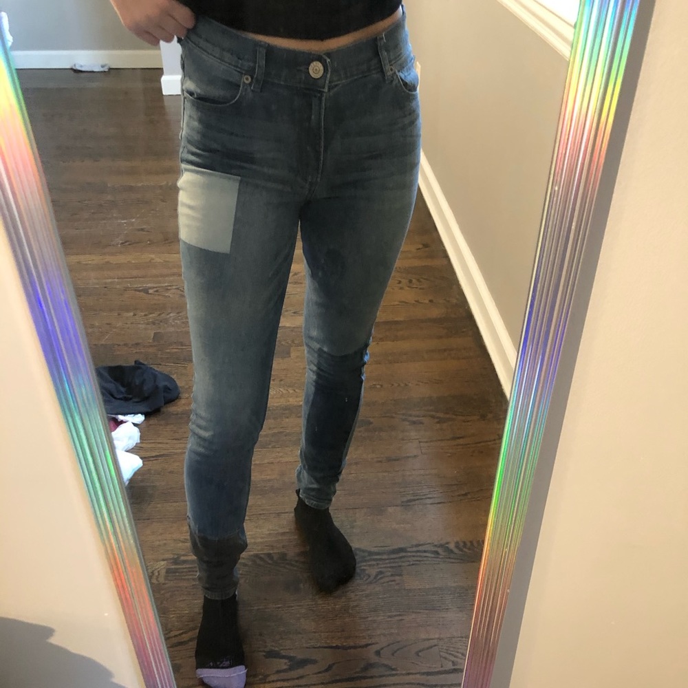 Patchwork high waisted skinny jeans